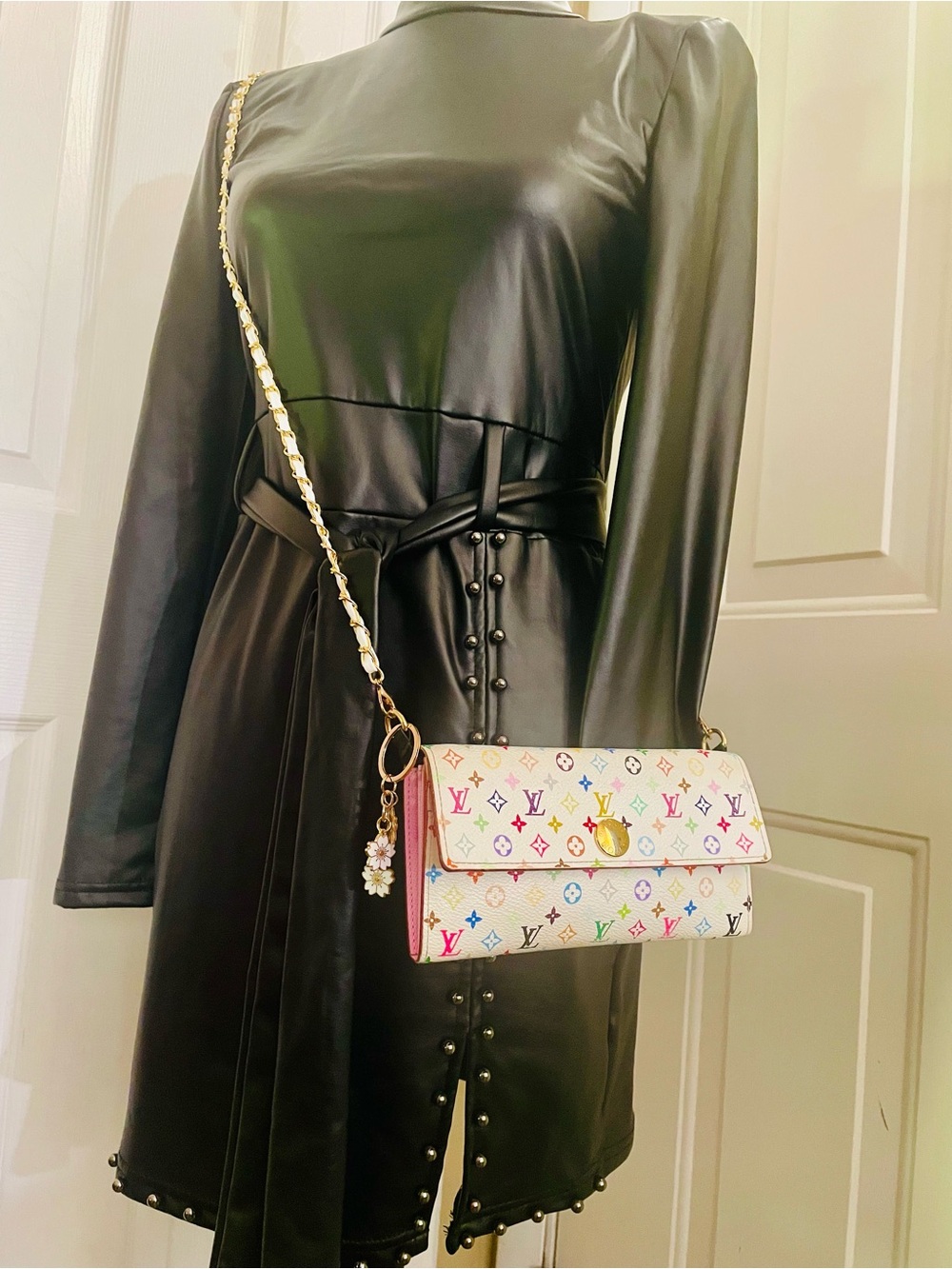 Louis Vuitton White Long Multicolor Monogram Flap Wallet On Chain